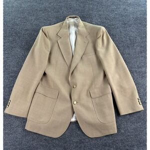 Vintage Stafford Blazer 44 L Beige Wool Premium Hopsack Crest Golden Button Logo
